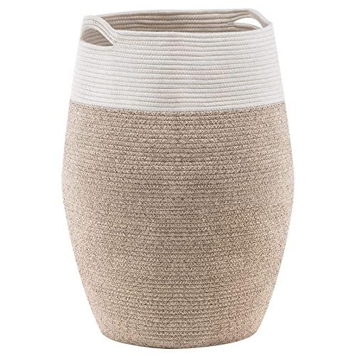 YOUDENOVA Laundry Hamper Large Woven Cotton Rope Laundry Basket Dirty Clothes Hamper for Laundry or Bedroom – 25.6 Height Brown
