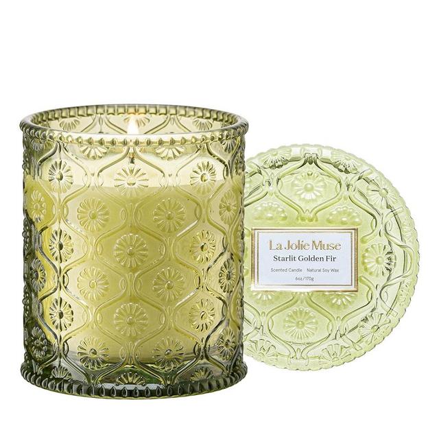 LA JOLIE MUSE Starlit Golden Fir Scented Candle, Christmas Holiday Candle Gifts, Winter Candles for Home Scented, Natural Soy Wax Candle, 6 oz 40 Hours Burn