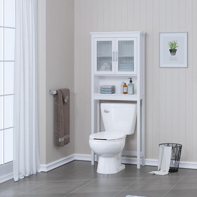 Spirich Bathroom Cabinets over the Toilet Shelf, Freestanding Space Saver Organizer with Tempered Glass for Bathroom White