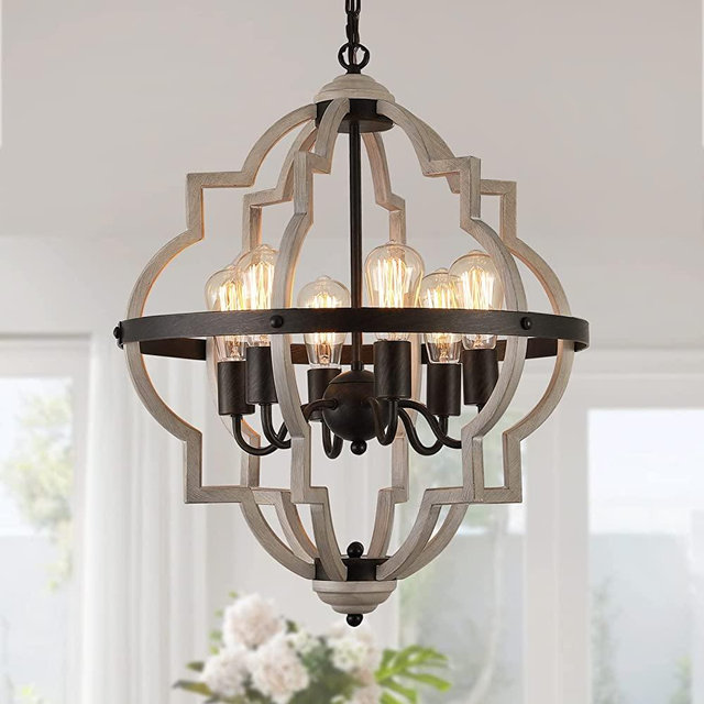 MEIXISUE Farmhouse Rustic Chandelier,ORB+Oak Finish,6-Light Vintage Antique Chandeliers Pendant Light Fixture for Kitchen Dining Room Living Room Entryway Foyer