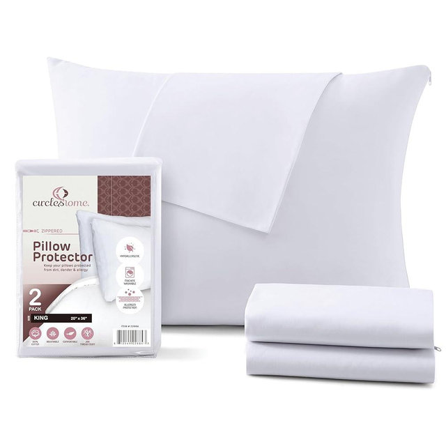 CirclesHome Pillow Protectors 2 Pack King Zippered - 100% Cotton Breathable Pillowcases - Protects Pillows from Dirt, Dust and Debris (King - Set of 2 - 20x36)