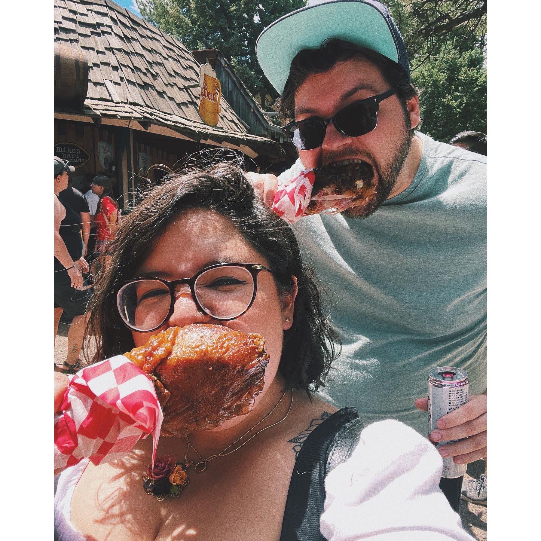 Renaissance fair. Fun fact. We were at the Renaissance fair the same day before we met.