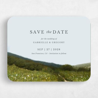Blue Rounded Wedding Save the Date - Zaldia Landscape