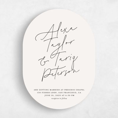 Beige Oval Wedding Invitation - Micah Classic