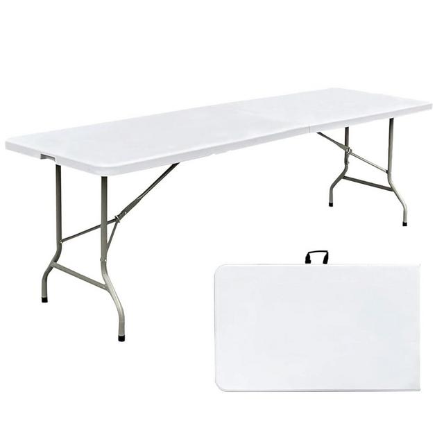 JingPieCle 8 Foot Folding Table Portable Heavy Duty 8ft Plastic Foldable Table with Handle Indoor Outdoor White 8' Dining Table for Picnic, Party and Camping