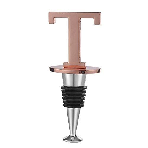 Wine and Beverage Bottle Stopper With Rose Gold Finish,T-Initial (Letter T)