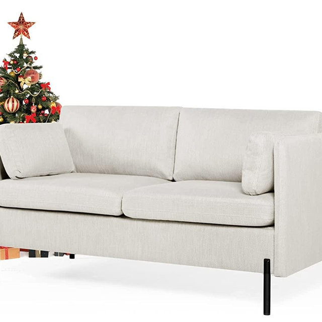 TYBOATLE Upholstered Modern Loveseat Sofa Couch with 2 Rectangular Pillows and Metal Legs, 55" W Fabric Comfy Couches for Living Room, Bedroom, Compact Small Space, Apartment, Office (Cream Beige)