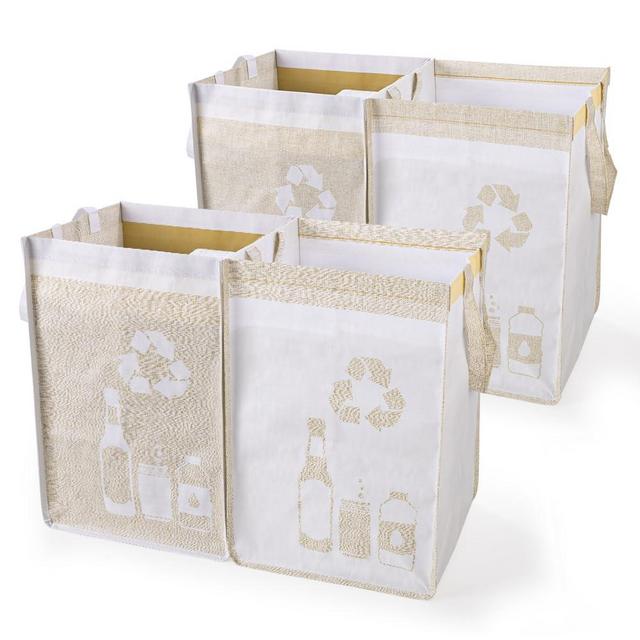 BeBesta Recycle Waste Bin Bags for Kitchen ，Home Trash Sorting Bins Organizer Baskets，Waterproof Baskets Compartment Container- Yellow&White 4PCS