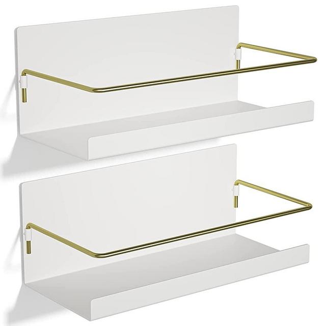 SZQINJI Magnetic Spice Rack Organizer Set of 2, Strong Magnetic Shelf for Refrigerator Space Saving Kitchen Organization, Metal Fridge Shelves for Holding Spices, Jars, Bottle, White