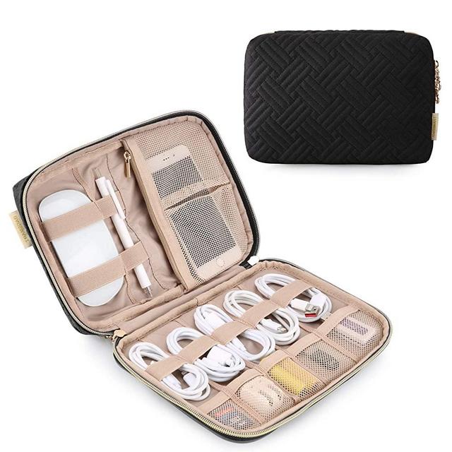 Electronic Organizer BAGSMART Travel Cable Organizer Bag for Hard Drives, Cables, Charger, Phone, USB, SD Card (Black-Women-Small)