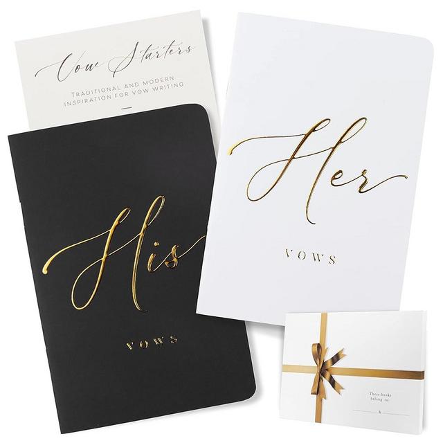 ARTESORI Wedding Vow Book for Her & Him, Soft Touch, Gold Foil Engraving, 28 Lined Pages, Wedding Vow Books His and Hers, Wedding Essentials, Wedding Registry Ideas, His and Hers Gifts [White & Black]