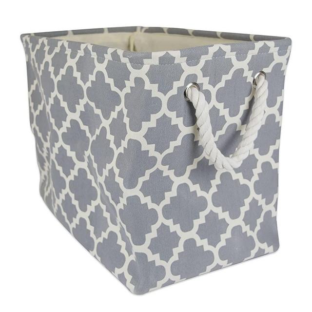 DII Collapsible Polyester Storage Basket or Bin with Durable Cotton Handles, Home Organizer Solution for Office, Bedroom, Closet, Toys, & Laundry (Large – 17.75x12x15”), Gray Lattice
