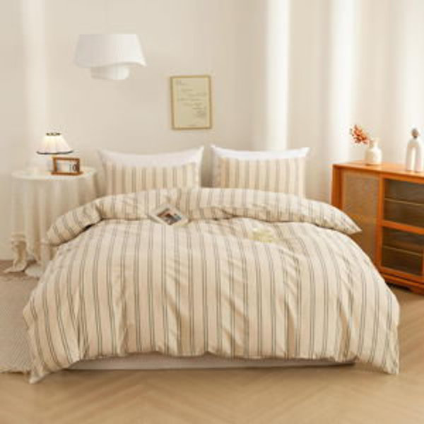 Green Striped Cotton Bedding Set