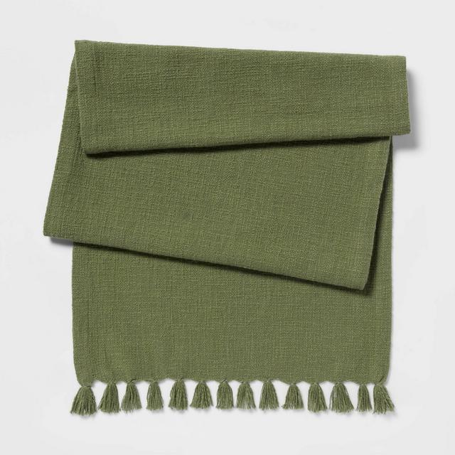 90" x 20" Cotton Textured Table Runner Green - Threshold™