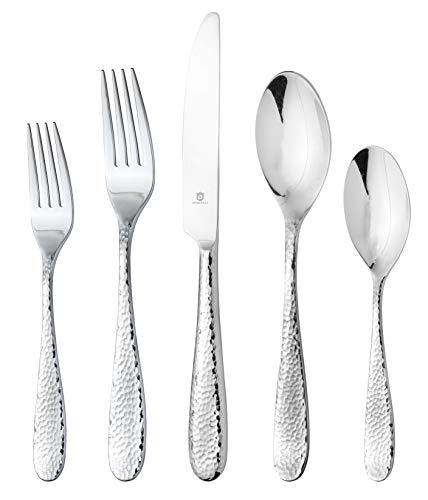 DANIALLI 60 Piece Silverware Set For 12, 18 10 Stainless Steel Silverware Set, Modern Hammered Flatware Set, Include Knife/Fork/Spoon & Long Teaspoon/Salad Fork Mirror-Polished Dishwasher Safe Cutlery