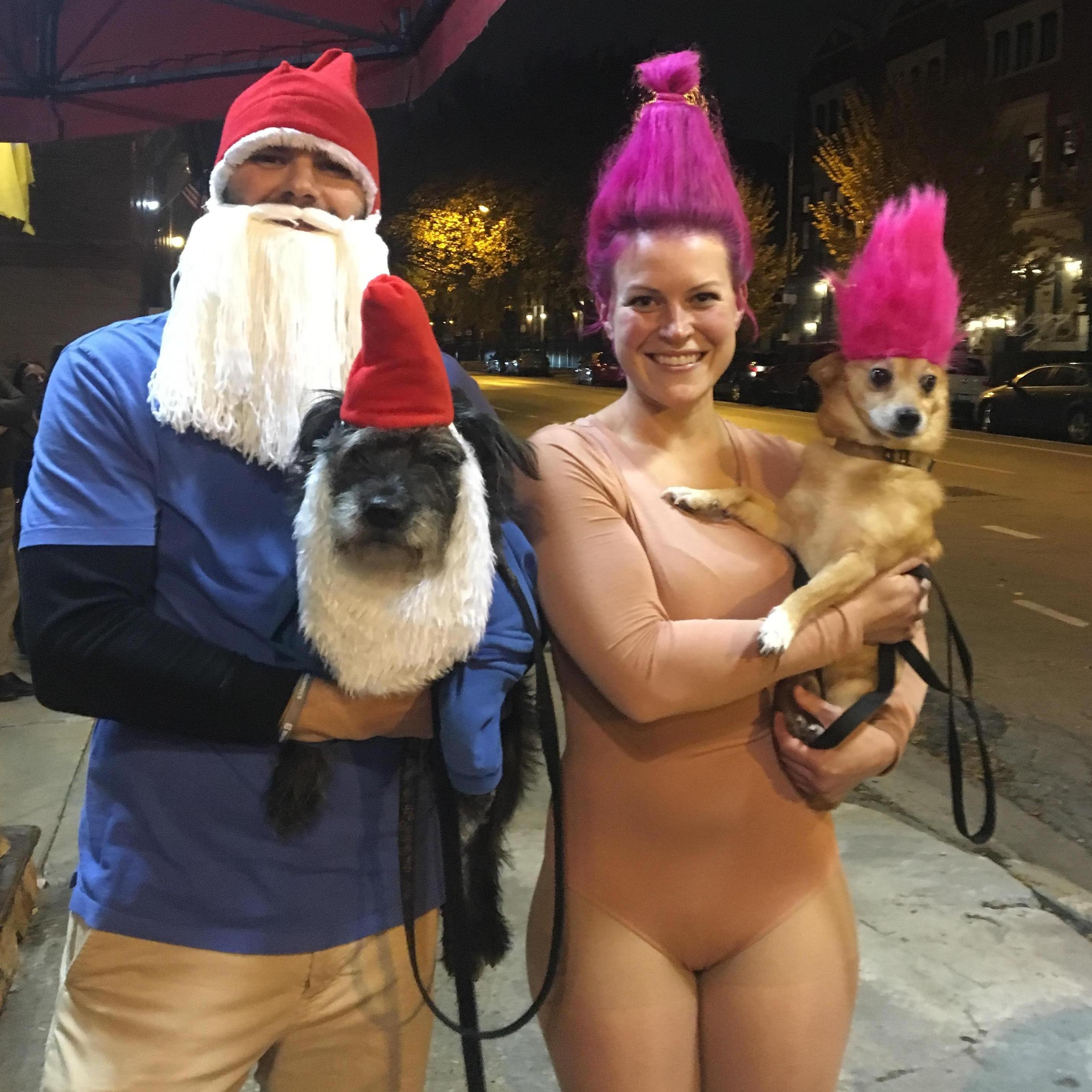 Our best group Halloween costumes so far- gnomes and trolls! October 2018