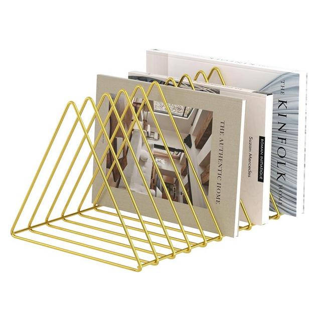 Urban Deco Triangle Desk Organizers Metal Wire Magazine Holder 10 Sections Decorative File Folder Organizer Vinyl Record Storage Office File Organizer For Desk - Gold Magazine File Holder