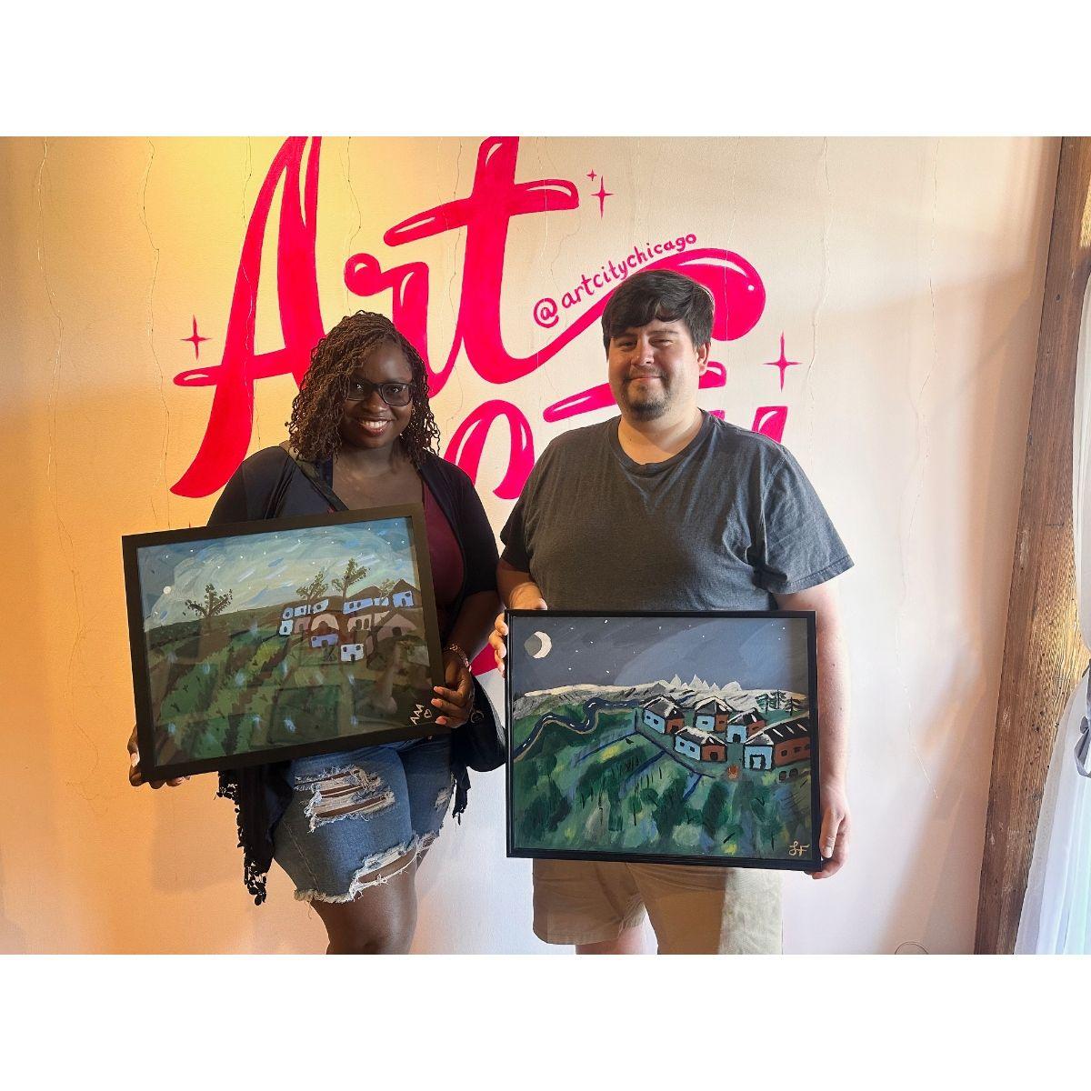 Having some fun at Paint and Sip in Chicago, 2023