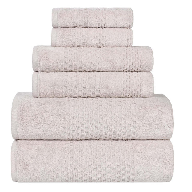 Zero Twist Waffle Textured Cotton Medium Weight 6 Piece Towel Set, Silver - Blue Nile Mills