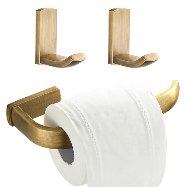 Flybath Antique Brass Toilet Paper Holder with 2 Coat Hooks Wall Mounted