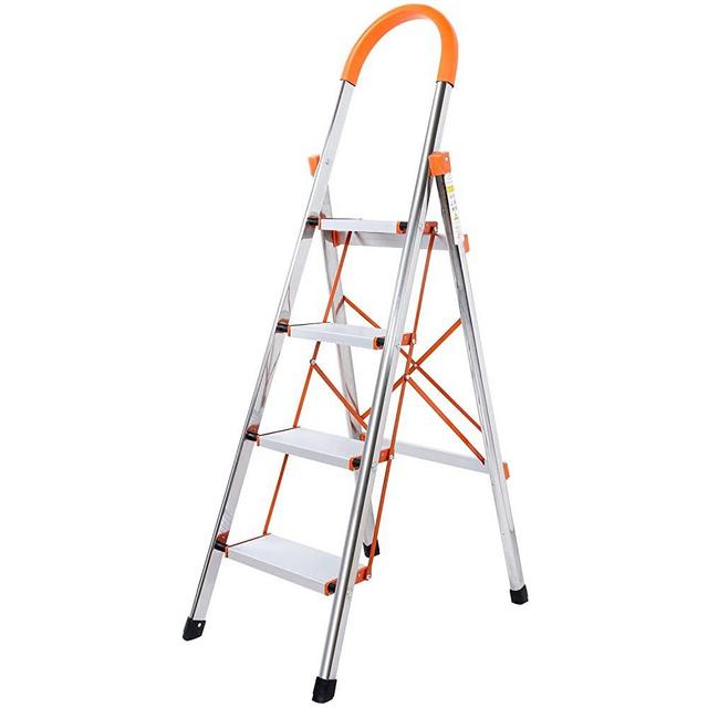 4-Step Stool Ladder Portable Folding Anti-Slip with Rubber Hand Grip 330lbs Capacity,Silver Household Stepladders