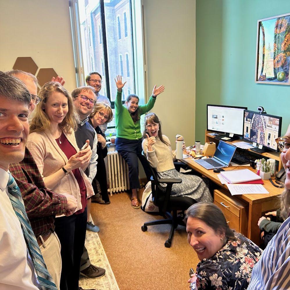 May 8, 2025 - Watching Pope Leo be elected as Pope in Bernie's office with SOT/Sem colleagues