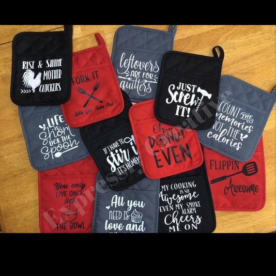 Funny saying pocket potholder, oven mitt, baking gift, shower gift, blue potholder, house warming gift, funny potholder gift, thankyou