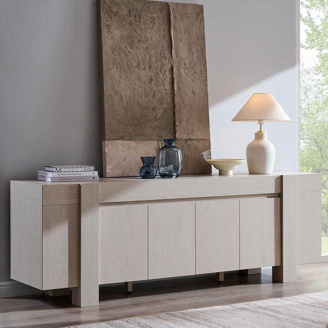 OKD Modern Farmhouse TV Stand, 70" Long Media Console Table with Storage Cabinet, Wooden Entertainment Center for Living Room, White Alder