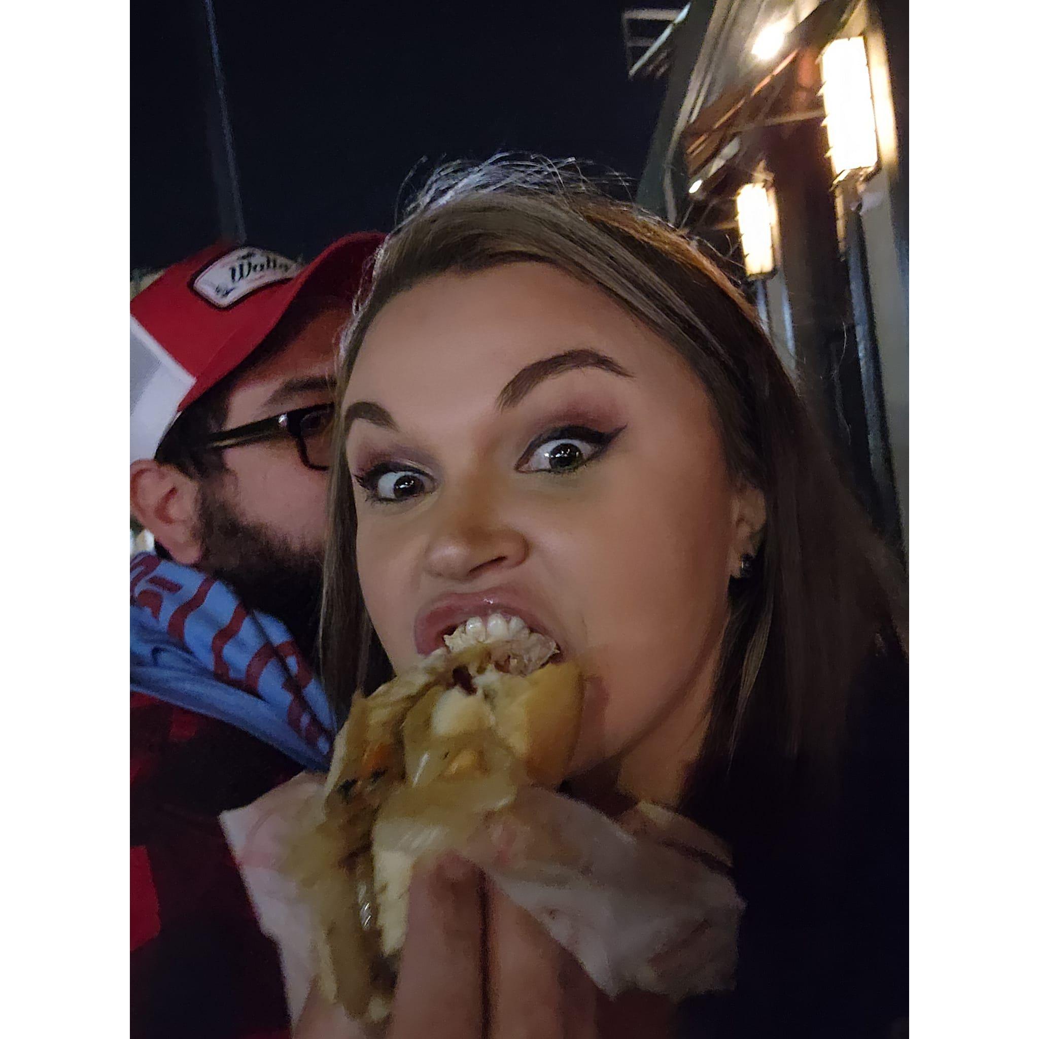 The night before we got engaged. Eating a Fenway sausage after the Brett Eldredge concert.