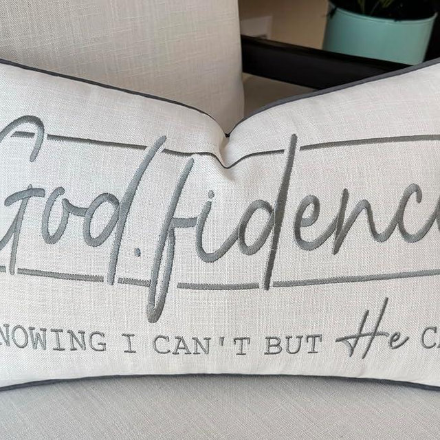 MANOJAVAYA Lumbar Pillow Cover 12x20 Inch – Ivory Cotton Hand Embroidered Christian Inspirational Faith Gift – Godfidence