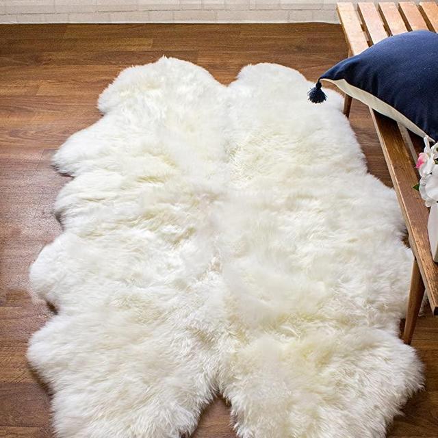 Super Area Rugs Genuine Large Sheepskin Rug 4X6 Fluffy & Soft Area Rug, Natural, Quarto