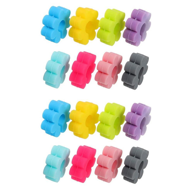 UPKOCH Silicone Flower Wine Glass Markers 16 Pcs Floral Drink Charms for Home Entertaining and Parties Drink Markers for Easy Identification
