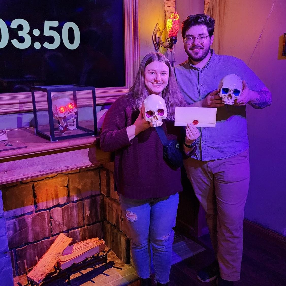 Jackson and Lindsay after escaping their first escape room (the game master definitely gave them extra time)