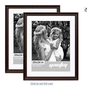 Yaetm 20x24 Picture Frame Matted to 16x20 Set of 2, 1.4" Wide Molding & Dark Brown Poster Frames for Wall Gallery, Home, Office, Wall Mount (2 pack, Brown)