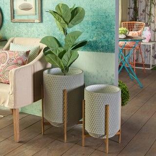 2-Piece Metal Floor Planters with Metal Stands