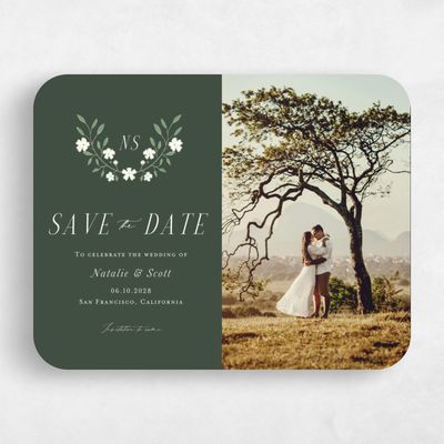 Green Rounded Wedding Save the Date - Moira Photo