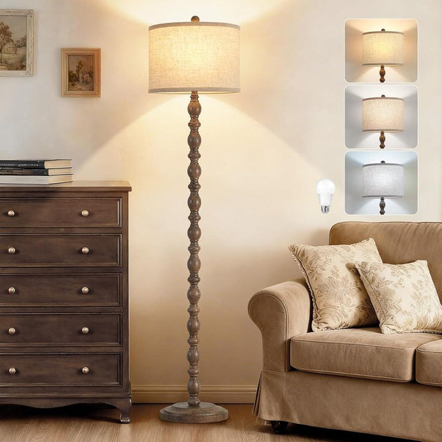 Luvkczc 62" Floor Lamp,3-Color Temperature Farmhouse Standing Lamp, Retro Rustic Tall Floor Lamps with Rotary Switch, Resin Standing Lamp for for Living Room,Bedroom,House, Office(Grayish Brown)
