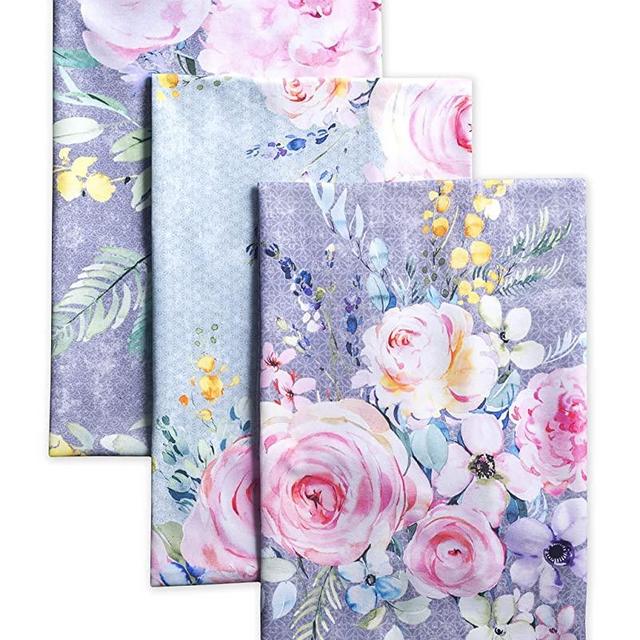 Maison d' Hermine Sweet Rose Lavender 100% Cotton Set of 3 Multi-Purpose Kitchen Towel Soft Absorbent Dish Towels | Tea Towels | Bar Towels (20 Inch by 27.50 Inch)