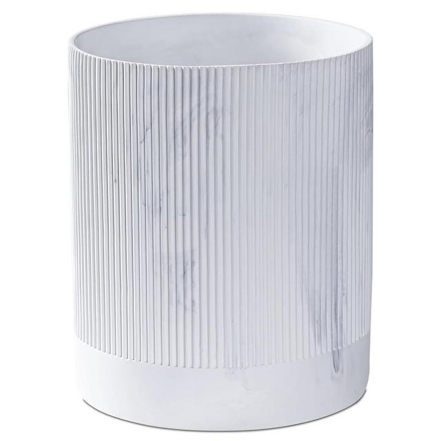 Polytree White Marble Stripe Wastebasket,Round Bathroom Trash Can 2.5 Gallon(9 Liter) Small Kitchen Garbage Can,Living Room Bedroom Trash Can, Decor Wastebasket for Home Office Marble Stripe
