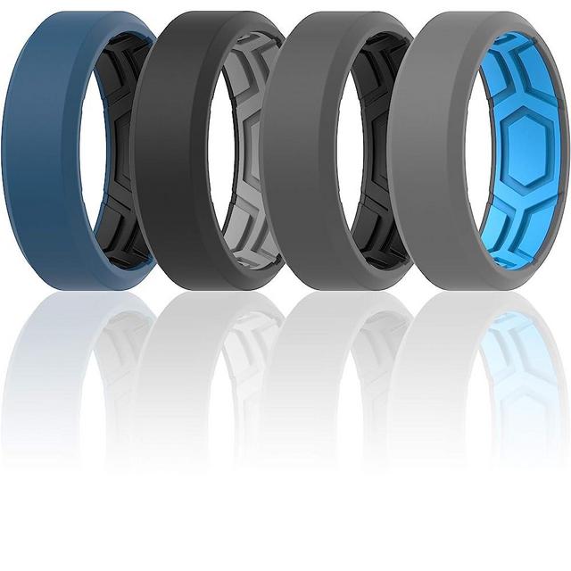 ThunderFit Men Breathable Air Grooves Silicone Wedding Ring Wedding Bands - 7 Rings / 4 Rings / 1 Ring, 8mm Wide, 2.4mm Thick