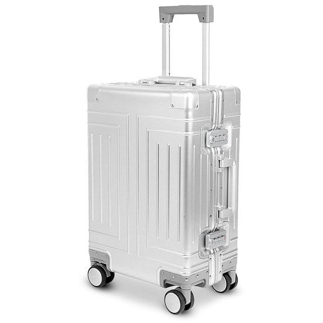 KANGSHILU All Aluminum Magnesium Carry On Luggage，Cut from Whole Aluminum Sheet，22x14x9 Airline Approved ，（3rd Generation，Premium All Aluminum Magnesium zipperless suitcase ） (silvery, 20inch)