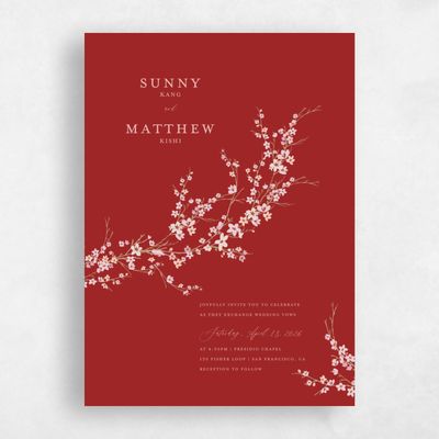 Dark Red Wedding Invitation - Sakura Portrait
