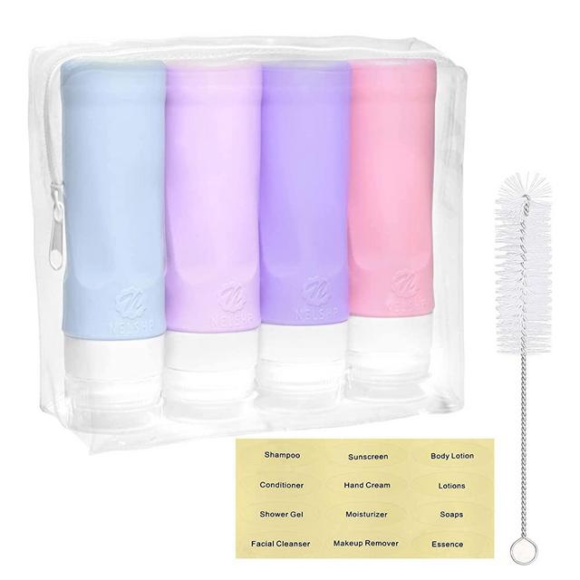 NELSHP 3oz Travel Bottles for Toiletries Tsa Approved Silicone Travel Size Containers Leak Proof Refillable Travel Accessories for Shampoo and Conditioner(Dark Blue/Light Blue/Pink/Purple)