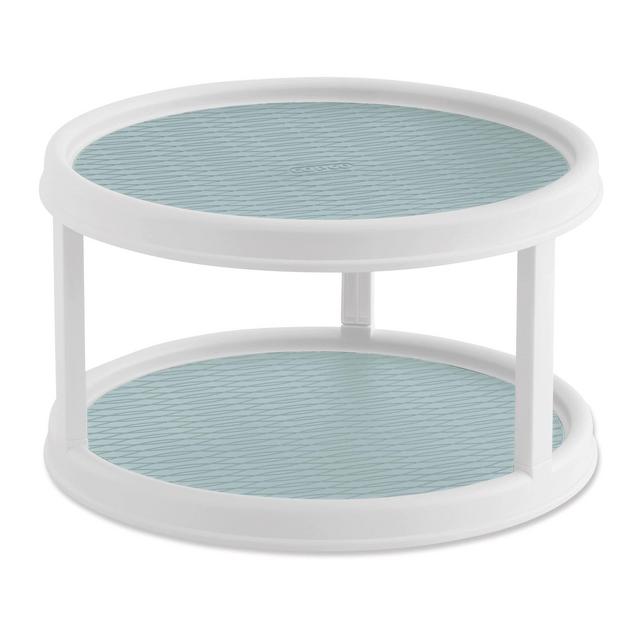 Copco Non-Skid 2 Tier Pantry Cabinet Lazy Susan Turntable, 12-Inch, White and Buxton Blue