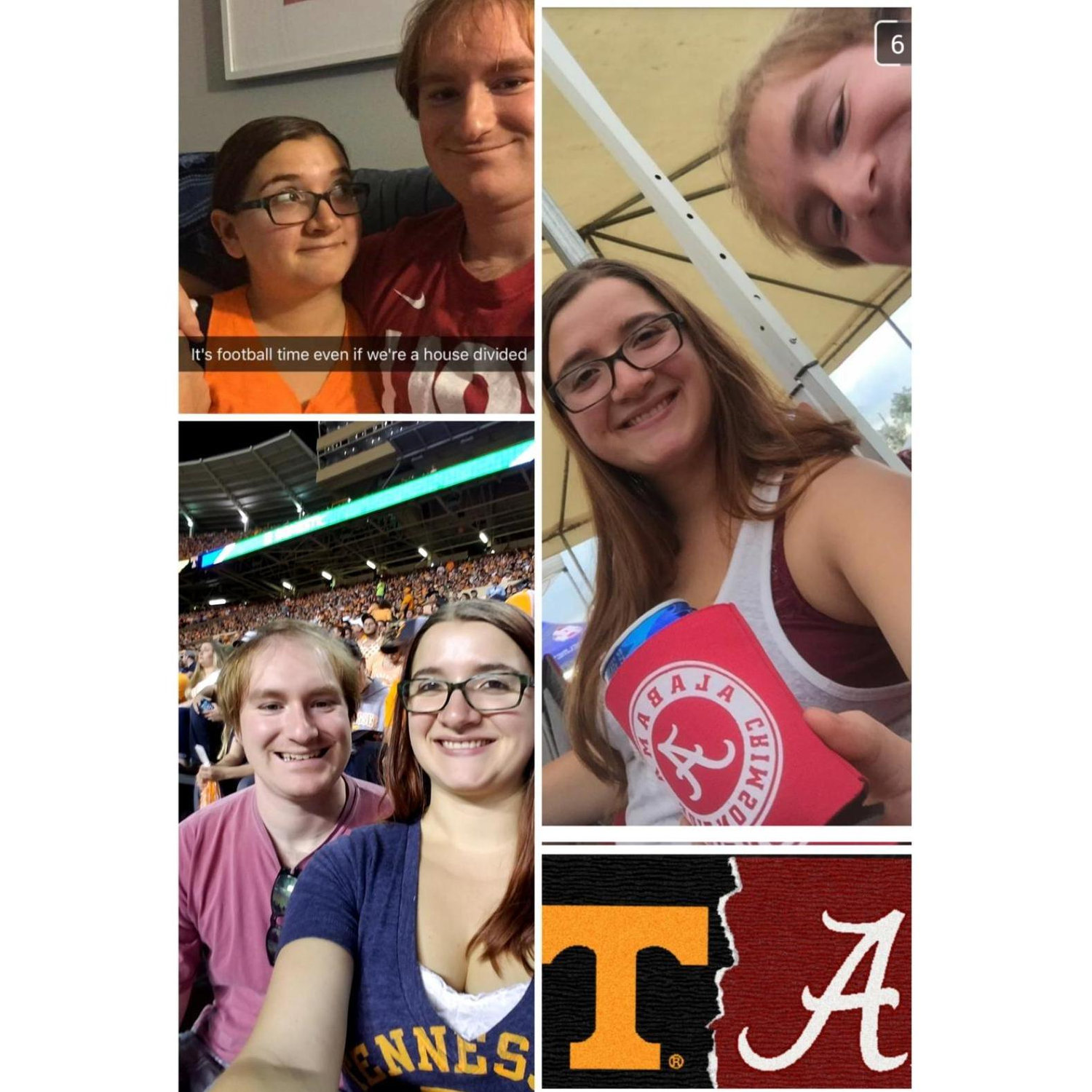 We both love to watch football, whether it's at Neyland, Bryant-Denny, or at home on the couch :)