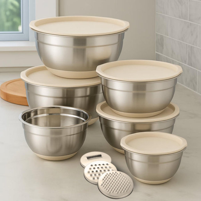 Gourmetific™ Stainless Steel Bowl Set (Cream)