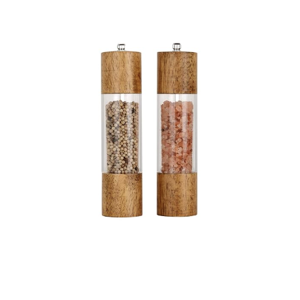 XWXO Premium Acrylic Salt and Pepper Grinder Set, Manual Salt and Pepper Mills- Wooden Shakers with Adjustable Ceramic Core-Salt Grinder and Pepper Mill -8 Inches-Pack of 2
