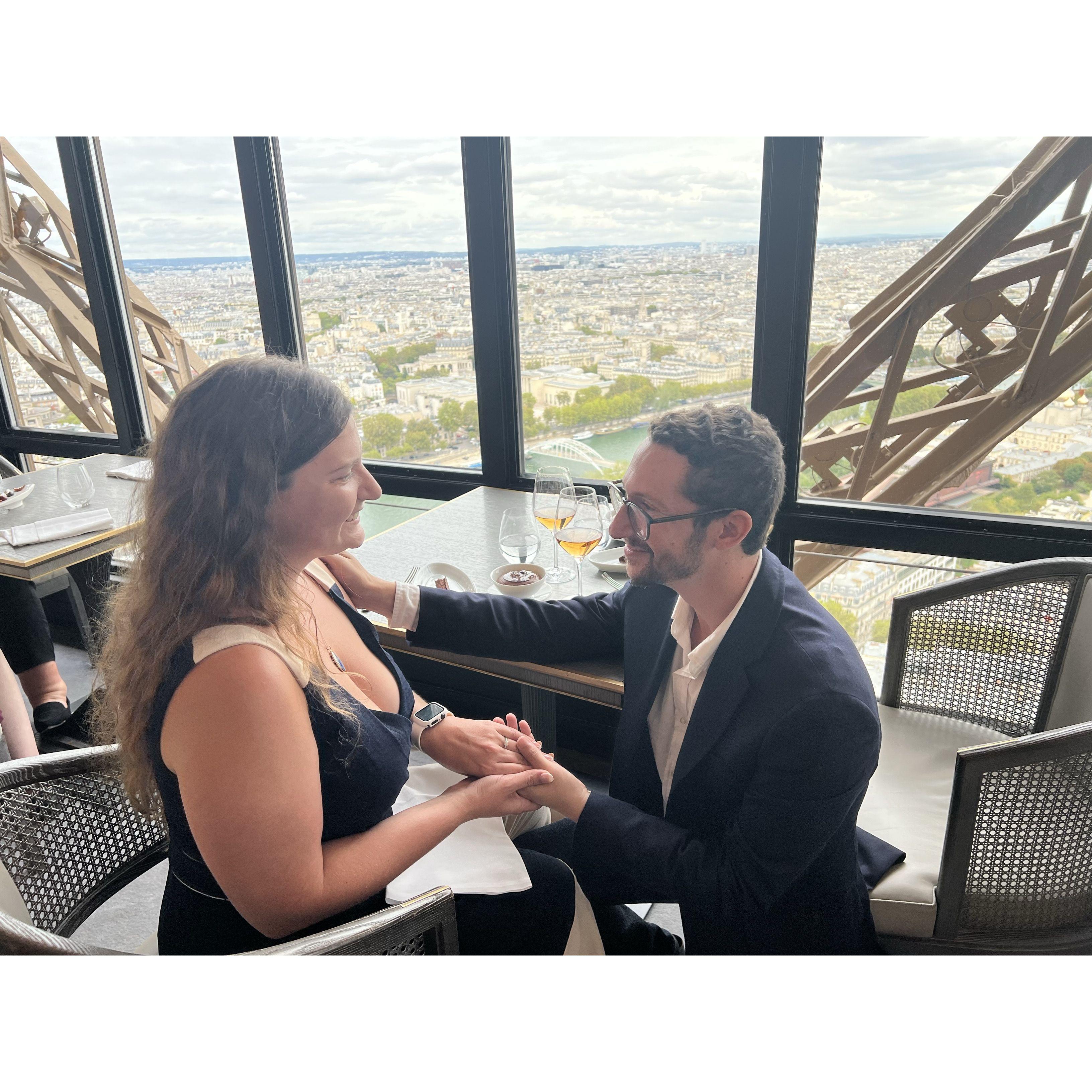 Todd proposed at Jules Verne inside the Eiffel Tower