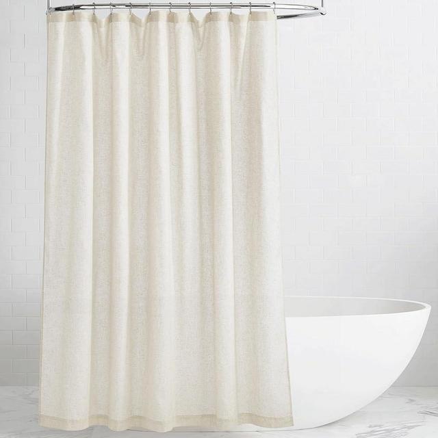 KGORGE Natural Linen Shower Curtain for Bathroom - Linen Blend Button Hole Semi Sheer Lightweight Waterproof Shower Curtains for Bathtub, 72 x 72 inches Long, Hooks Included