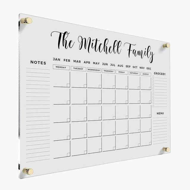 PERSONALIZED Acrylic Family Personalized Calendar 2024 Monthly Calendar Monthly and Weekly Wall Calendar 2024 with Marker Personalized Note Board